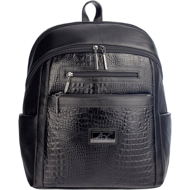 Mochila grande de couro croco metais grafite Marcela - Preto