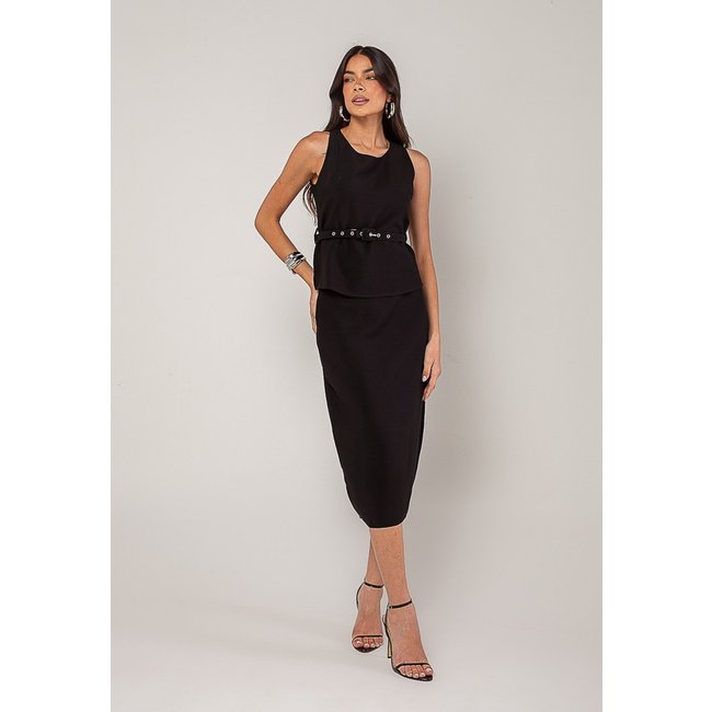 Conjunto Alfaiataria Saia Midi e Regata Salvatore Preto