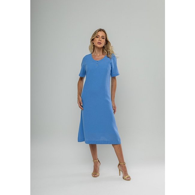 Vestido Midi Botões Frontais Salvatore Azul