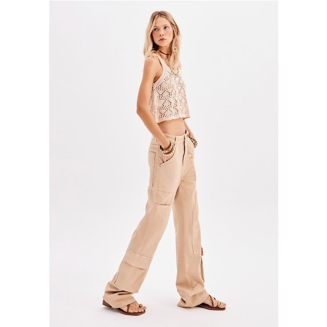 Calça Sarja Full Length Cargo Cintura Alta My Favorite Things