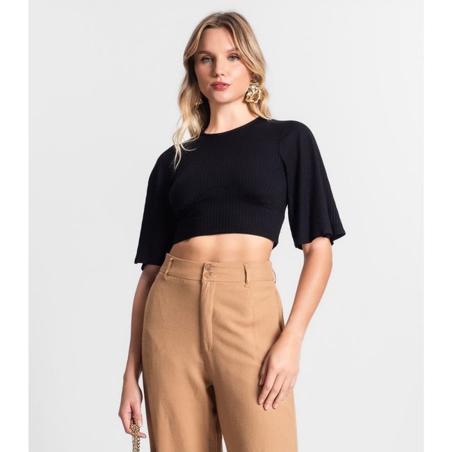 Blusa De Ribana Canelada Feminina Endless Preto