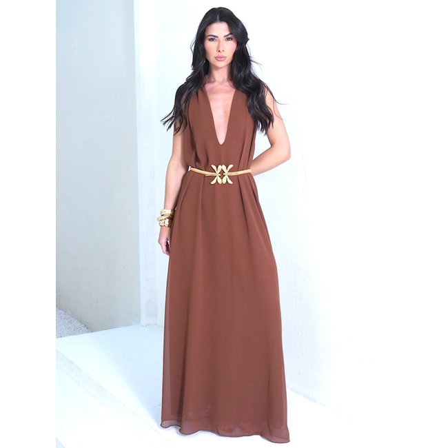Vestido Festa Miesse Fluído Marrom