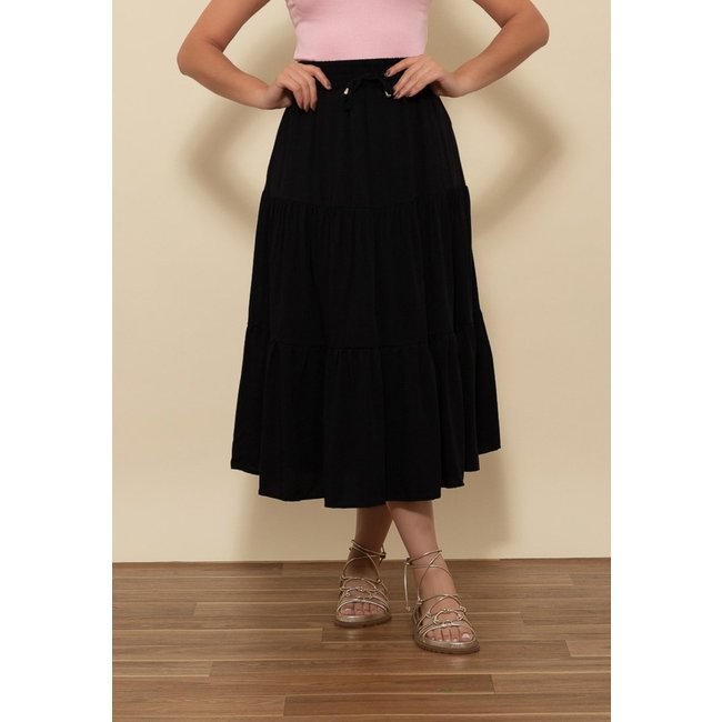 Saia Midi Viscolinho Preto
