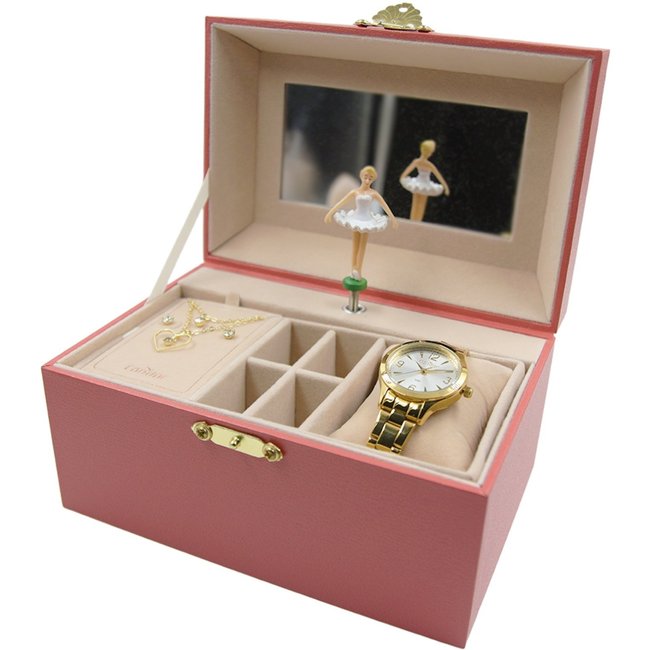 Kit Relógio Condor Feminino com Brinco, Colar e Porta-Joias Dourado