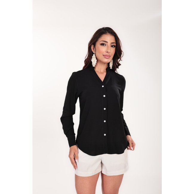 Camisa Feminina Ícone Fashion Gola V em Viscolinho cor Preto
