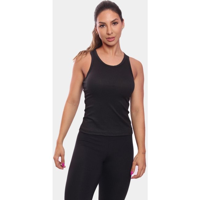 Regata Nadador Canelada Feminina Lisa Blusa Blusinha Básica Treino Academia Preta Preto