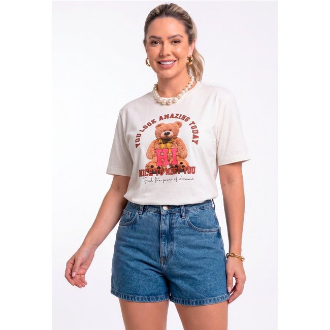 Camiseta Feminina Cianitas Off Estampa Urso Amazing