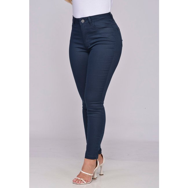 Calça Sarja Feminina Skinny Cintura Alta Elastano 7914 Azul Marinho