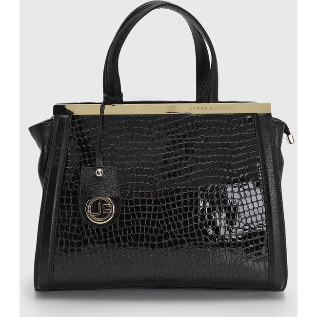 Bolsa Grande Feminina Jorge Bischoff Efeito Croco Preta