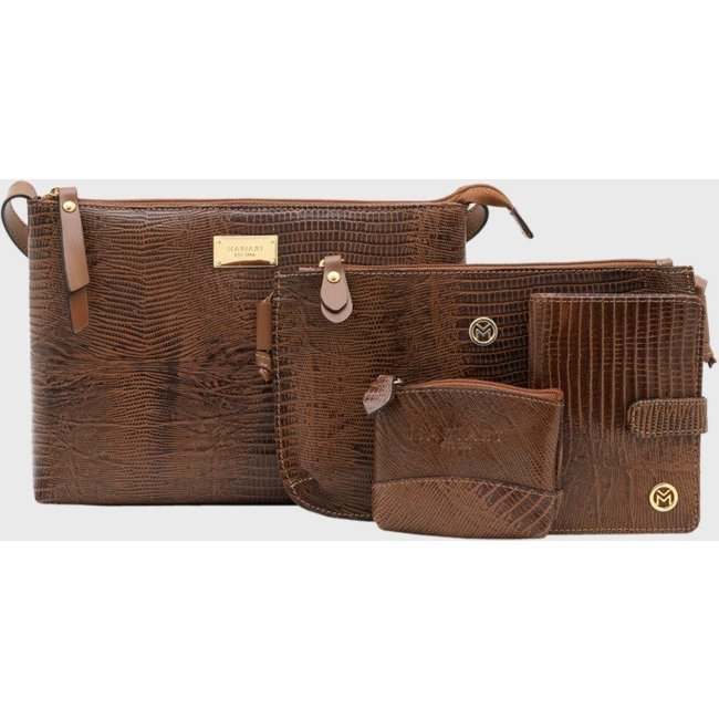 Kit 2 Bolsas c/ Carteira e Porta Moedas Couro Mariart 2190 + 201L + 237 + PN10 Havana