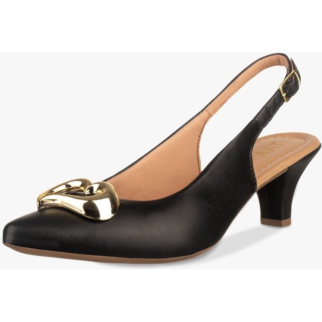Scarpin Feminino Slingback Salto Fino Baixo Bico Fino Coração Preto