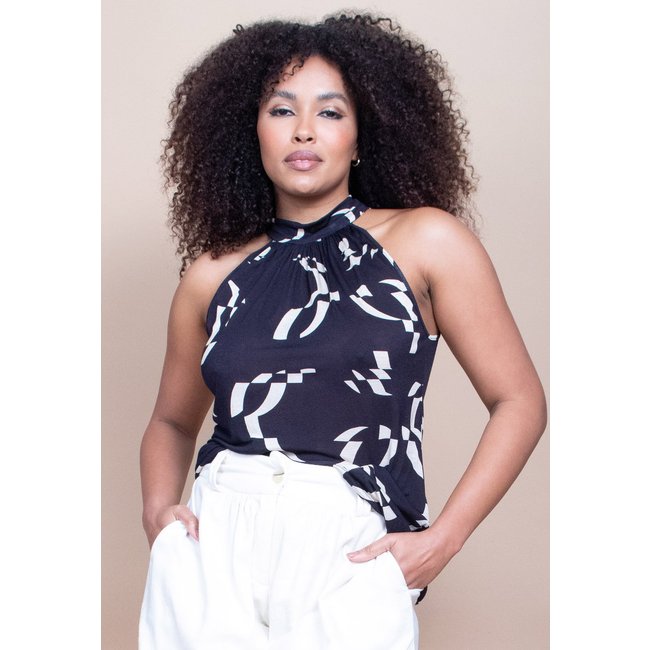 Blusa Cabanafree Trapézio Kaiapó Malha Fibra de Bambu Estampa Maria