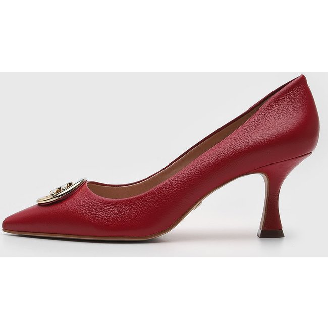 Scarpin Jorge Bischoff de Couro Aplicação Vermelho