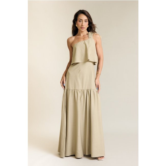 Vestido Em Viscose Feminino Ombro Único - Lemier Collection Caqui