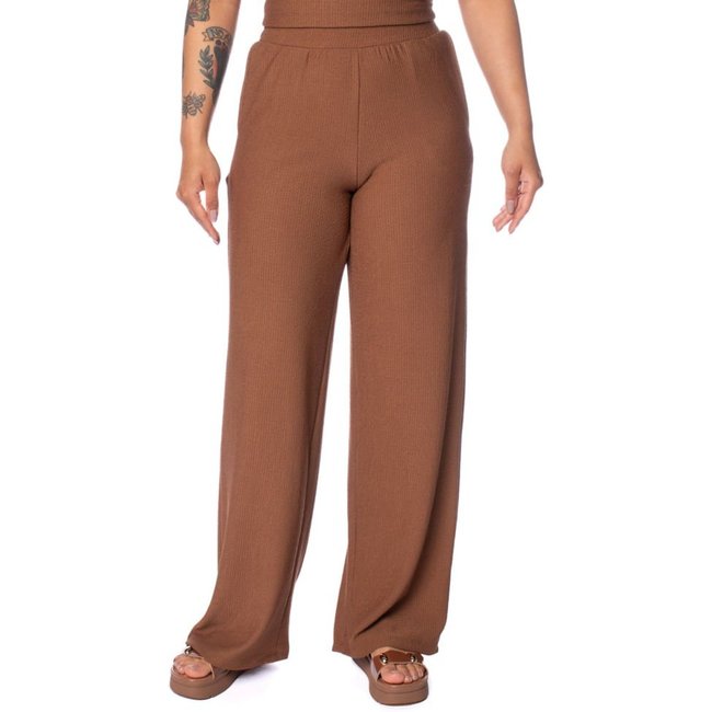 Calça Feminina Babicat Wide Leg Texturizada Marrom Escuro