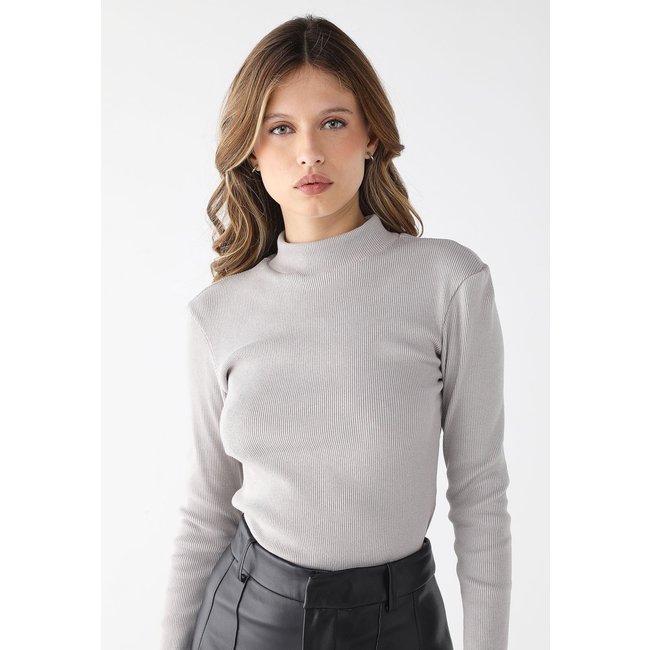 Blusa Feminina Levosch Manga Longa Ribana Algodão Premium Cinza Claro