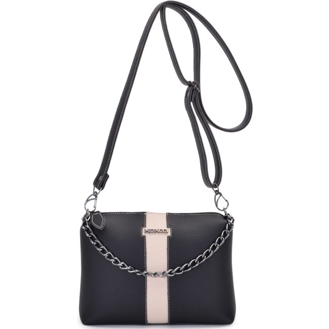 Bolsa Feminina Moncci Londres Pequena Transversal Alça Tiracolo Com Corrente Preto Com Branco