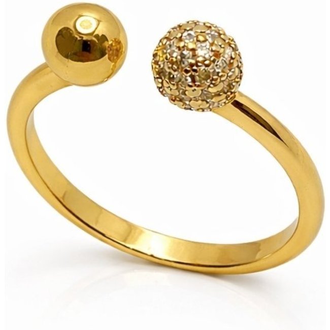 Anel Ajustável Esfera e Zircônias Banhado a Ouro 18k