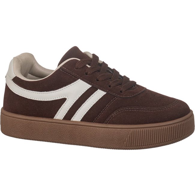 Tênis Feminino GiGiL Casual Camurça Detalhe Lateral Listra Dupla Marrom