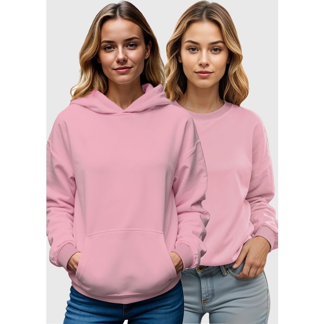 Kit 2 Moletom Canguru e Gola Redonda Feminino Flanelado Benellys Liso Rosa