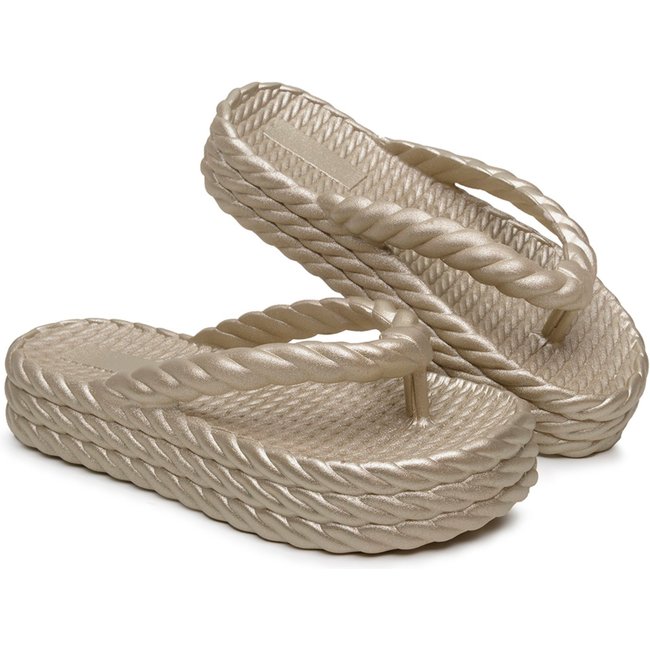 Chinelo Plataforma Feminino Anna Andrade Sandália Nuvem Casual Trançado Sola Alta Metalizado Dourado