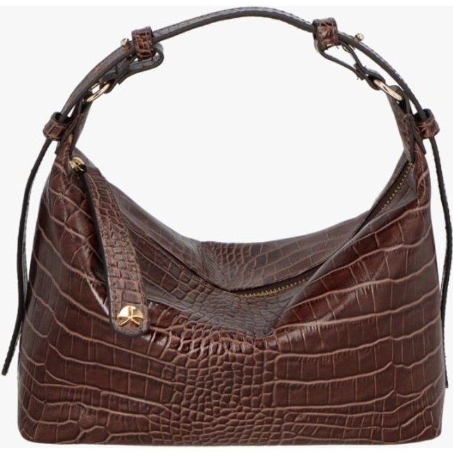 Bolsa Luiza Barcelos Media Em Couro Croco Marrom Cafe