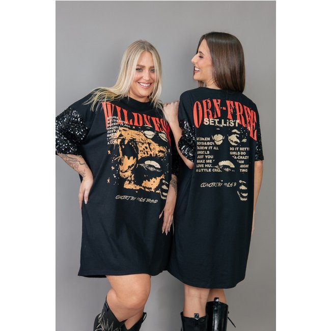 Vestido Camisetão Preto Com Mangas De Paetê Wildness marinaegabriella