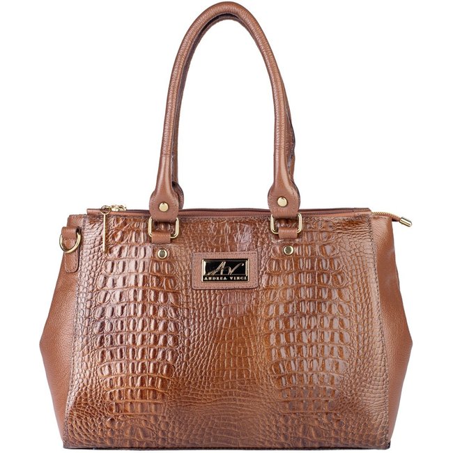 Bolsa de couro croco grande com divisórias Toffee - Whisky