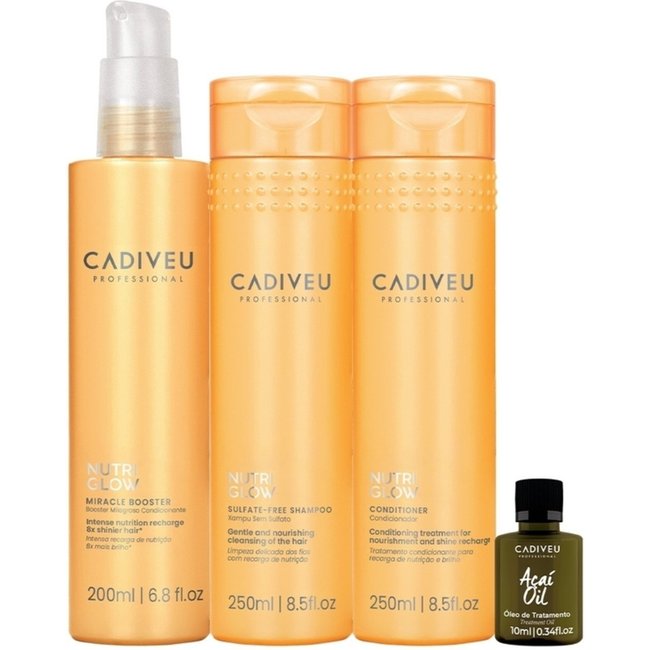 Kit Cadiveu Professional Nutri Glow Shampoo Condicionador Pré-Shampoo e Açaí Oil (4 produtos)