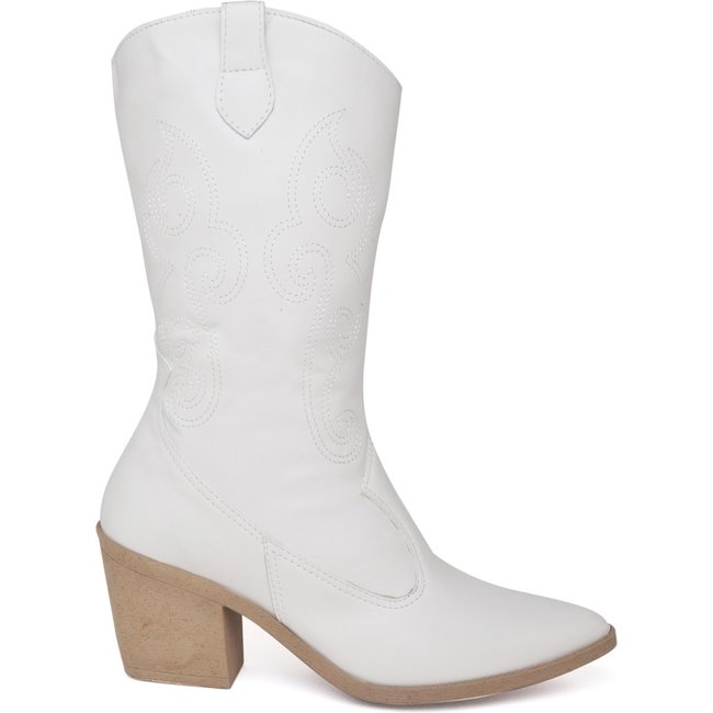 Bota Feminina Texana Western Cowtry Cano Médio Napa Off White