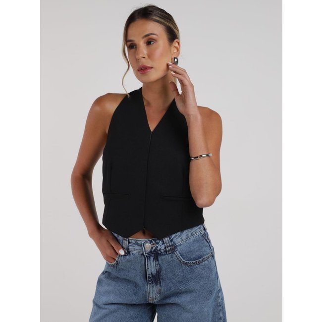Blusa Zíper Frontal Amarração Autentique Feminina PRETO