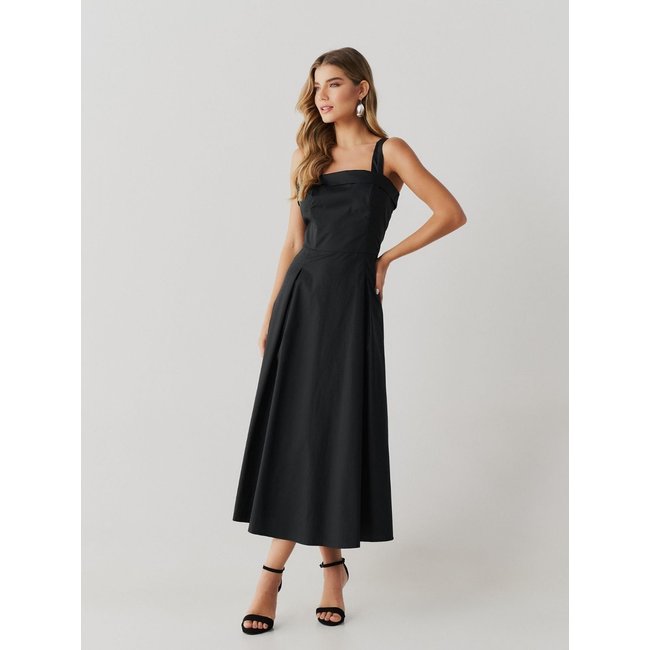 Vestido Via Lessa Valence Alfaiataria Midi em Algodão Preto