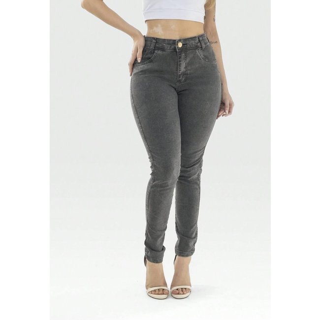 Calça Jeans Feminina Lavagem Cinza Grafite Marmorizada Linha Premium