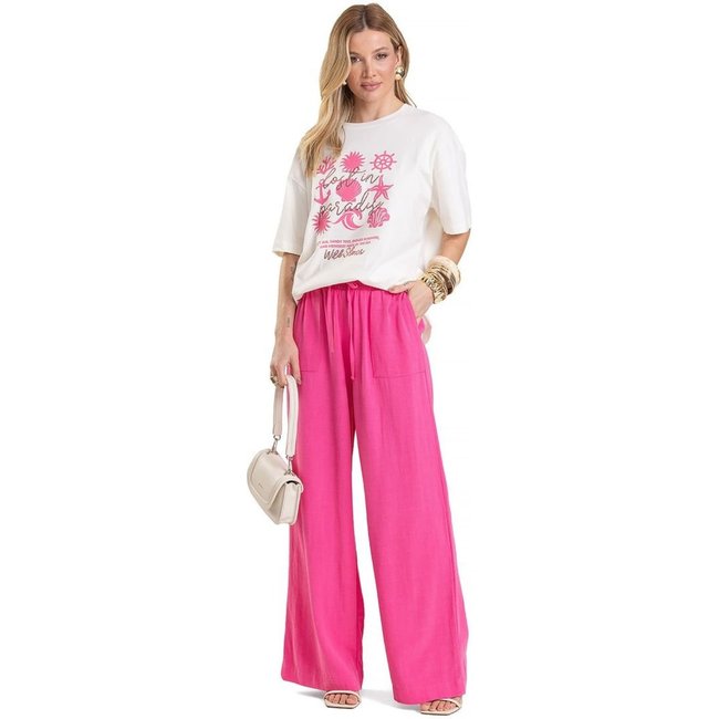 Calça Pantalona Feminina em Linho Dianna Rosa