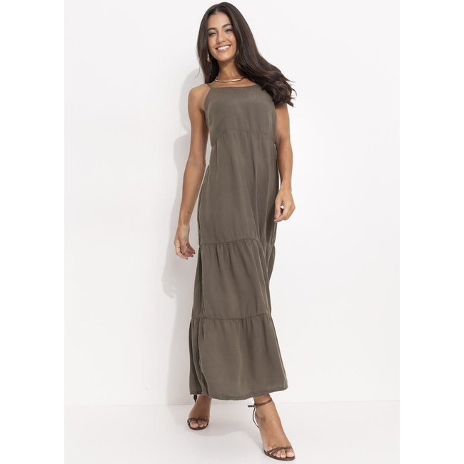 Vestido Tecido De Liocel Verde Oliva Verde Quintess