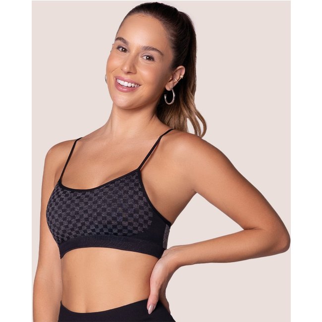 Top Quadriculado Sem Costura com Bojo Removível Selene Preto