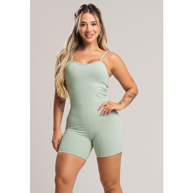 Macaquinho Fitness MVB Modas Alcinha Costas Nua Poliamida Pistache