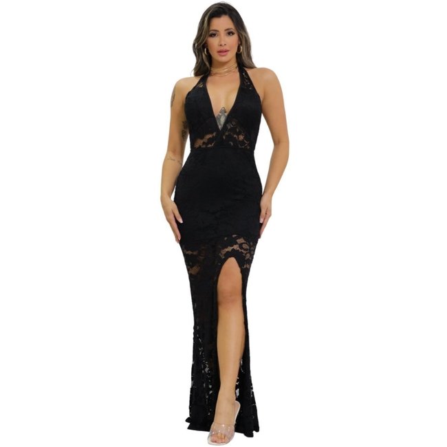 Vestido Longo Renda Costas Nuas Bojo Feminino Premium
