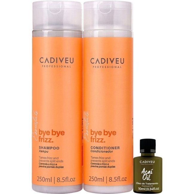 Kit Cadiveu Professional Bye Bye Frizz Shampoo Condicionador e Açaí Oil (3 produtos)