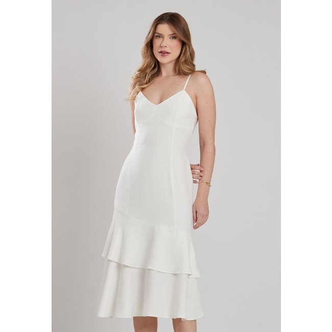 Vestido Midi Forrado Miss Joy 8481 Alcinha Babados Off
