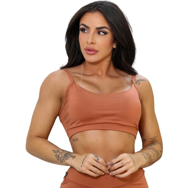 Top Suplex FMF Alças Finas Look Fitness Feminino para Academia Marrom