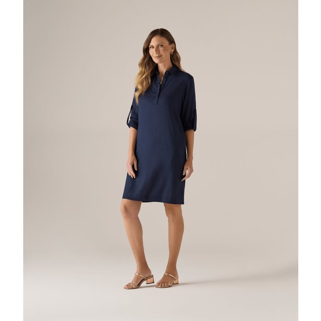 Chemise Makenji Curto Manga Longa Com Martingale Feminino Azul Marinho