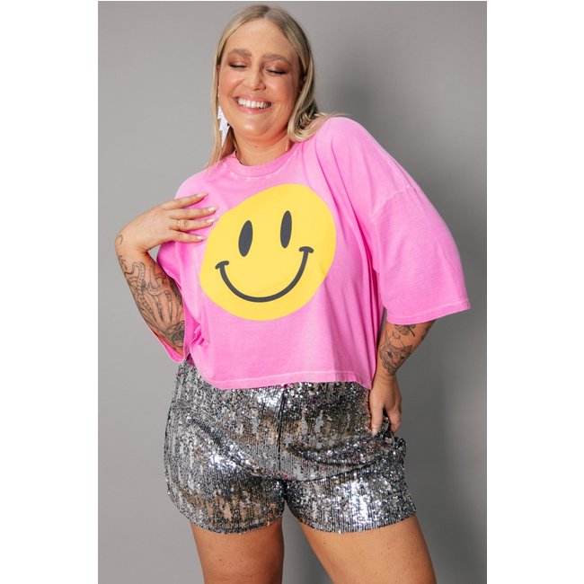 Camiseta Cropped Babylook Rosa Smile marinaegabriella