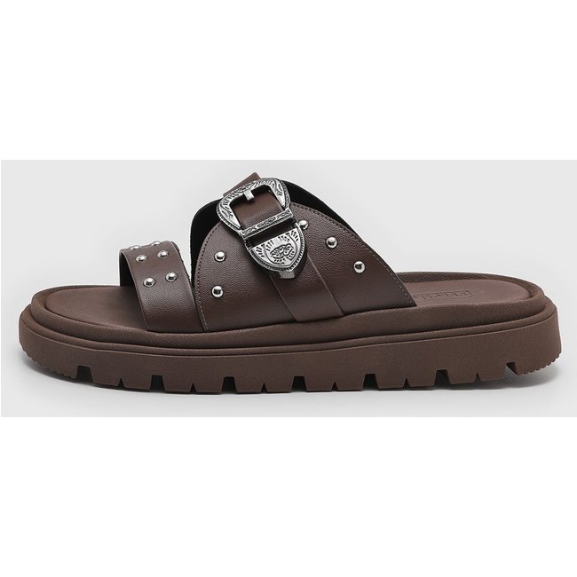 Rasteira Feminina Moleca Tachas Fivela Marrom