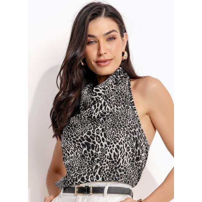 Blusa Em Crepe Plano Quintess Onça Preta