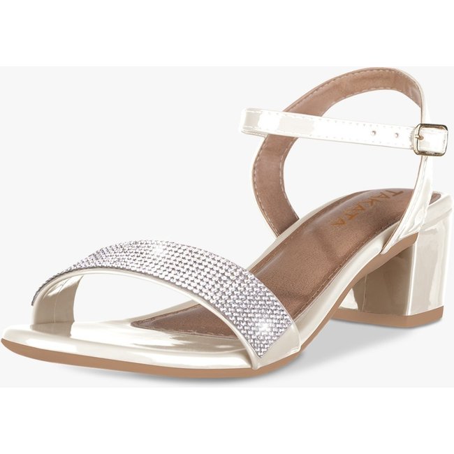 Sandália Feminina Salto Baixo Bloco Grosso Casual Confortável Strass Brilho Branco