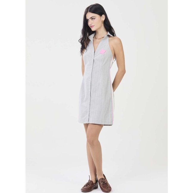 Vestido Alfaiataria Listrado com Detalhe Lateral Colcci CLC Mescla/Off/Rosa