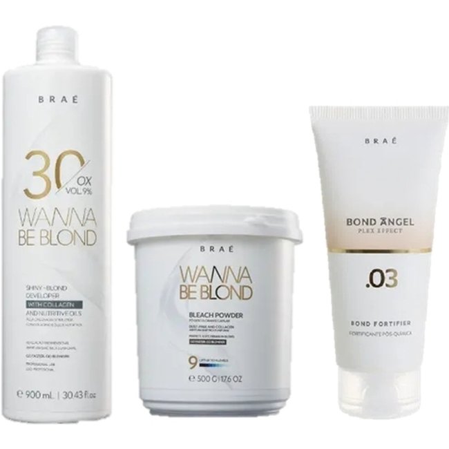 BRAÉ Wanna Be Blond 9% Água Oxigenada 30 Volumes 900ml Pó Descolorante 500g e Plex Efect Passo 3 100ml