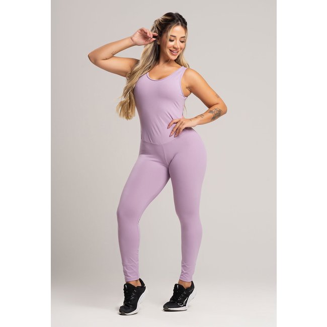Macacão Fitness MVB Modas Longo Feminino Suplex Academia Poliamida Lavanda