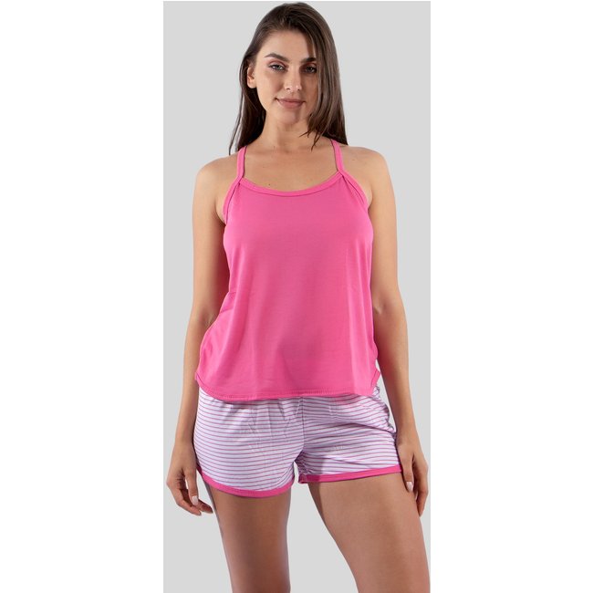 Baby Doll Short Listrado + Blusa Lisa Rosa